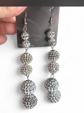 Silver Disco Ball Statement Dangle Earrings